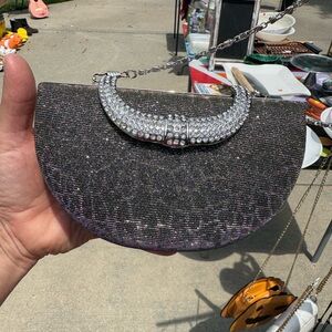 Shimmery party clutch purse cheetah print rhinestones